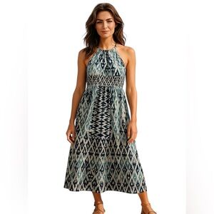 London Times summer dress, Sz 2, Stretch, abstract print, blues,